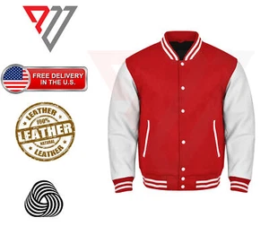 Varsity Letterman Wool & Real Cowhide Leather Sleeves High Quality Bomber Jacket - Picture 1 of 3