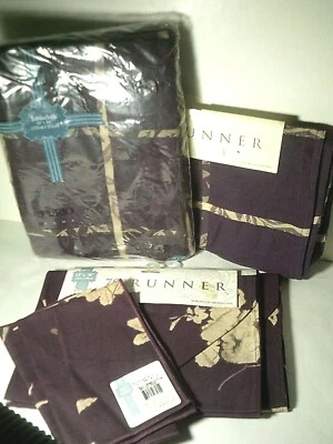 Lote de manteles de ciruela con 3 corredores 3 servilletas nuevas con etiquetas hojas florales algodón y mezcla Foto 1 de 4