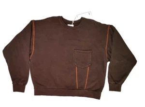 NWT Elwood Oversized Contrast Stitch Crewneck Sweatshirt in Soil Brown Men's M - Picture 1 of 7