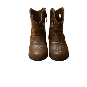 Cowboy Boots Western Brown Toddler Pull On Side Zip Faux Leather Size 5 - Picture 1 of 7