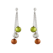 Honora Dark Multicolor Freshwater Cultured Ringed Pearl Chain Earrings in Silver