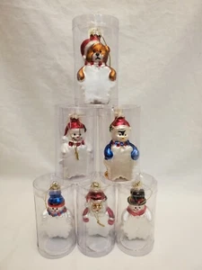 Set of 6 Blown Glass Ornaments - Santa, Snowmen, Penguin, Bear - Greenbrier Int. - Bild 1 von 11