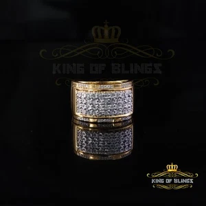 Anillo de plata grande de 0,25 quilates con diamantes reales 925 amarillo milagroso conjunto ancho para hombre talla 10 - Imagen 1 de 12