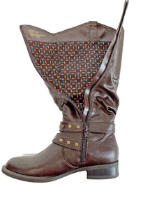 MT Lexi (QVC)Brown Slouch High Riding Boots Straps Studs Sz 5.5 NEW NO BOX - Picture 1 of 3