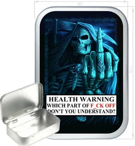 Grim Reaper Finger Warning Gift Box,150ml Silver Hinged Tin,Tobacco Tin - Picture 1 of 2