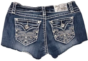 Grace in LA Shorts Size M Cut off Low Rise jean Embroidered Rhinestones Blue - Picture 1 of 7