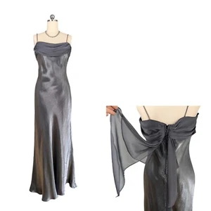 Vintage Betsy Adam Prom Dress Maxi Gown 14 Silver Gray 90s Y2K Fairy Goth Glam - Picture 1 of 12
