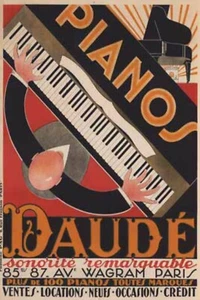 Póster publicitario vintage de pianos Daude Paris recital de la era del jazz giclée nuevo estampado UV raro - Imagen 1 de 3