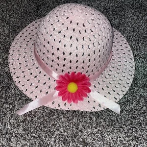 Garden Hat With Pink & Yellow Flower And Pink Ribbon Girl's Spring Pink - Picture 1 of 6