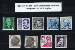 US Scott # 1297 - 1305c Prominent Americans Set of 9 Coil Singles MNH Stamp - Picture 1 of 1