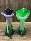 X2 vert/violet Jack in the Chaire vase en verre de chaire 7,5 pouces paire de lillys en verre soufflé art