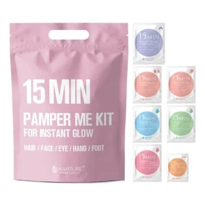 NEW 15 MIN PAMPER ME KIT FOR INSTANT GLOW -7 MASKS EYE, FACE, HANDS, FEET, HAIR - Picture 1 of 8