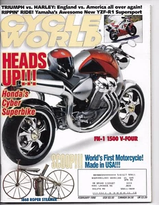 Cycle World Magazine February 1998- Honda CBR900RR, Harley-Davidson XL1200S - Imagen 1 de 2