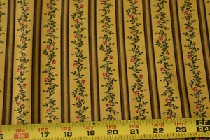 By 1/2 Yd, Green & Red Floral Stripes on Gold & Brown, Connecting Threads, P1155 - Picture 1 of 6
