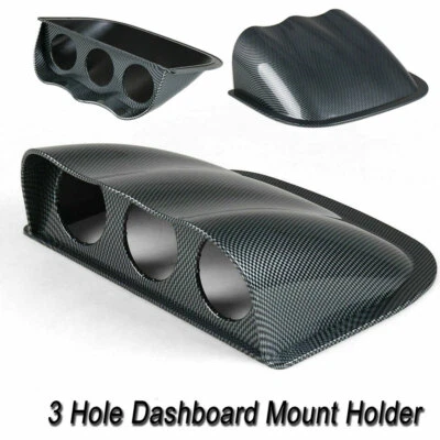 52mm Carbon Fiber Triple Dash Gauge Meter Pod 3 Hole Dashboard Mount Holder Pod - Image 1 of 4