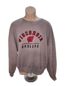 VINTAGE WISCONSIN BADGER Sweater XXLarge Sweatshirt Football Russell Mens Gray - Picture 1 of 3