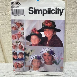 1992 Simplicity 8268 Sewing Pattern One Size Mother and Daughter Hats Uncut - Picture 1 of 7