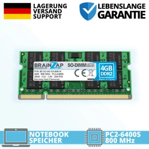 BRAINZAP 4GB DDR2 RAM PC2-6400S 2Rx8 SO-DIMM 800 MHz Arbeitsspeicher CL6 - Afbeelding 1 van 1