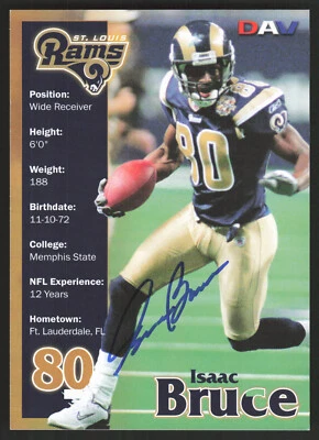 艾萨克·布鲁斯签名 罕见 2005 年 DAV Jumbo 5x7 特大卡 圣路易斯公羊队 签名 — 第 1/2 张图片