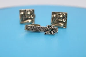 Swank Cufflink And Tie Clip Set Rare Vintage .925 Sterling Silver - Picture 1 of 3