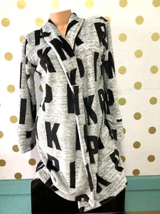 Victoria's Secret PINK Super Soft Logo Cozy Robe Black & Gray Grey - Picture 1 of 2