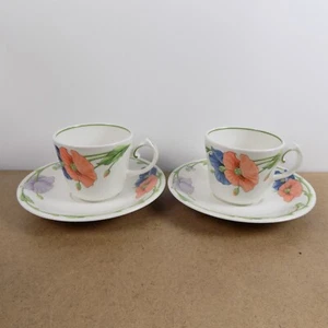 2 Villeroy & Boch Amapola Breakfast Cups & Saucers Germany Porcelain - Picture 1 of 5