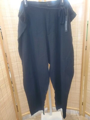 娃娃屋女式裤子大码24黑色亚麻混纺无边口袋绳 — 第 1/4 张图片