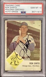 Ron Santo Signed 1963 Fleer #32 Baseball Card Cubs HOF PSA/DNA Auto Gem Mt 10
