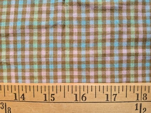 1/8" TINY CHECKS BLUE PINK  & BROWN  100% COTTON FABRIC   34X44  INCHES - Picture 1 of 2