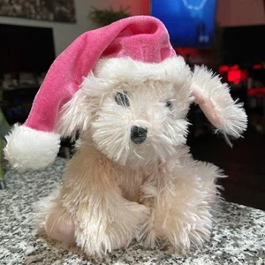Dan Dee Collectors Choice Plush Shaggy PINK Maltese Dog w/ Christmas Hat ⭐️ - Picture 1 of 3