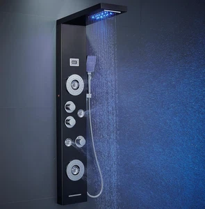 Panel de Ducha LED de Acero Inoxidable con 5 Funciones Sistema de Ducha Montado en Pared Negro - Imagen 1 de 14