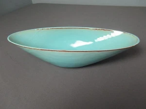 Aqua Blue Vintage Pottery Bowl - Oval Highly Polished Hand Thrown - h5 RB/VH - Picture 1 of 10