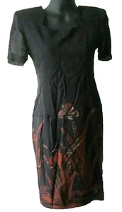 VICKY MAR Metallic Floral Square Neck Sheer S/ Sleeve Black Lined Slit Dress 10 - Picture 1 of 10