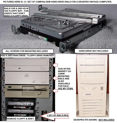 COMPAQ HARD DRIVE RAILS 3 1/2" COMPAQ STYLE PULLS 197097-001 197097-002 ONE PAIR - Image 1 of 4