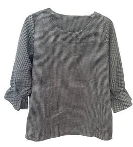 NEW Black and White Gingham 3/4 Ruffled Sleeve Round Neck Blouse Size M - Picture 1 of 4