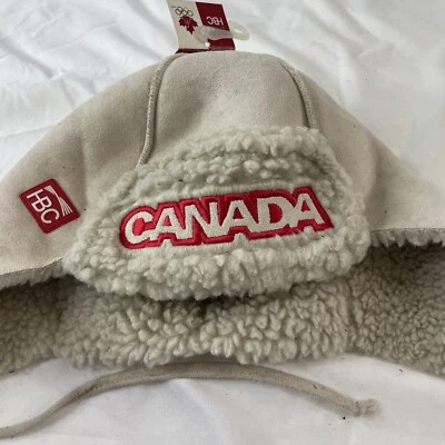 Hudson Bay Canada Winter Olympic Trapper Hat HBC Adult Sm-Med. Ear Flaps White - Image 1 of 4