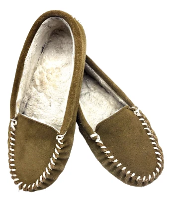 Hush Puppies Leather Sherpa Faux Fur Lined Moccasin Slippers Womens 9M - Image 1 of 4