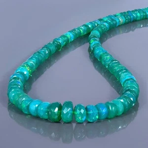 Natural Faceted Green Opal Rondelle Beads 925 Silver Chain Handmade 18" Necklace - Picture 1 of 5