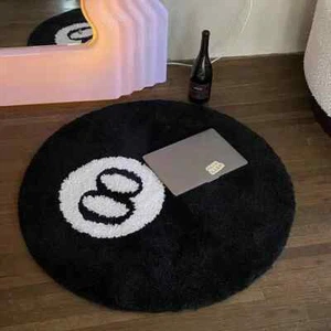 Retro Black No. 8 Carpet- Non-slip Floor Mats - Fluffy Runner Rug for all Rooms - Picture 1 of 11