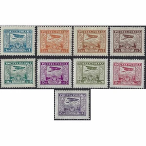 1925, Poland, 1gr-45gr, Fischer #216-#224,Typographed,UnWmk,P12¾:12½,MNH - Picture 1 of 2