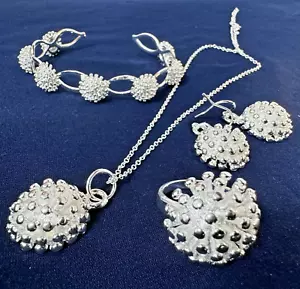 Silber Set Schmuck Damen Halskette Ohrring Armband Ring hell schön Geschenk - Bild 1 von 7