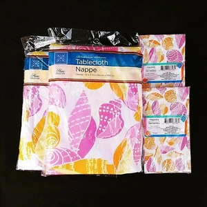 Sea Shell Table Cloth 52" X 70" Vinyl With Matching Paper Napkins Lot of 4 - Picture 1 of 7