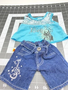 Build A Bear Ready To Rock Aqua Shirt And Blue Jean Pants Bling BABW - Picture 1 of 9
