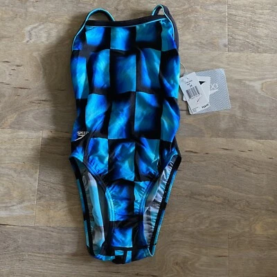 Traje de baño Speedo vintage negro azul corte alto trasero de una pieza talla 24 NUEVO Foto 1 de 4