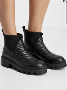 Gucci Frances Chelsea ankle boots, black metalase leather, biker chevron UK 5.5