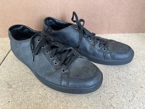 Gucci Men's Black Grey Coated Canvas GG Low Top Sneakers 325370 Sz 11 - Picture 1 of 9