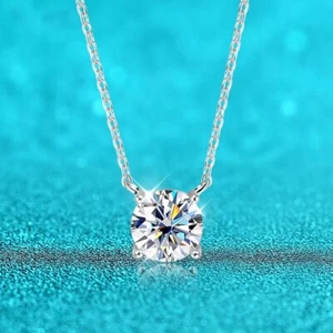 1-3ct Round Cut Moissanite Pendant Necklace Charm Chain 925 Sterling Silver GRA - Picture 1 of 20
