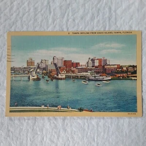 CARTOLINA D'EPOCA TAMPA SKYLINE DA DAVIS ISLAND, TAMPA, FLORIDA - Foto 1 di 4