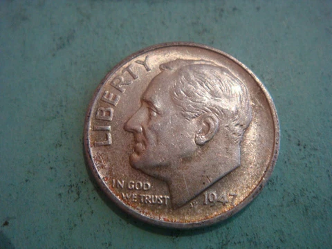 1947 S Roosevelt Dime Key Date Silver - UNC with early toning or tarnish Obverse Cover