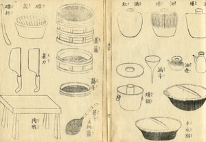 Antique Japanese Woodblock Print – Kitchen Tools & Vessels – Edo Period Book Ill - Picture 1 of 8